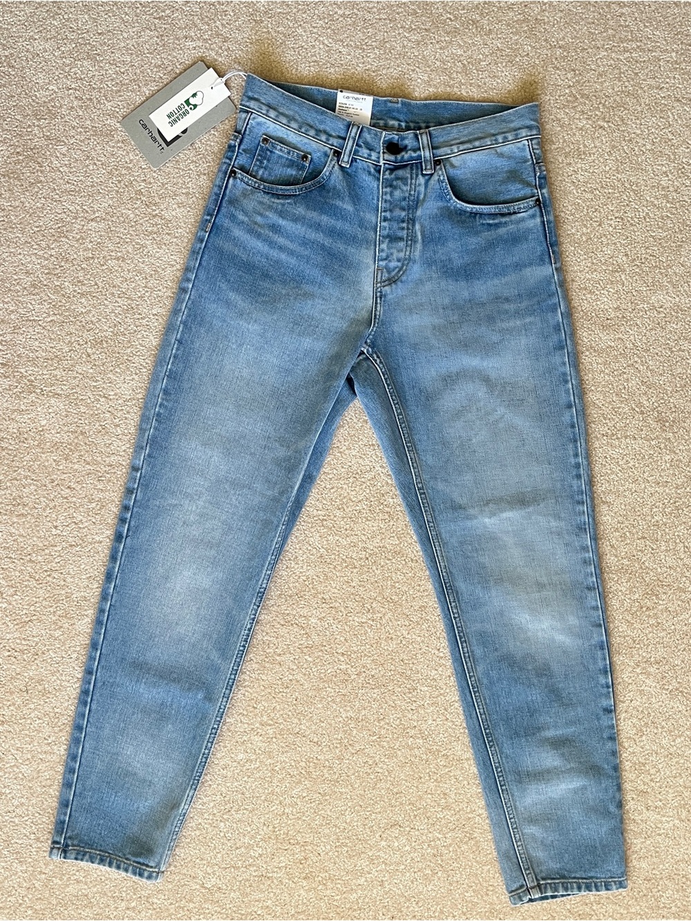 Carhartt WIP Newel Pant, NWT, Size 28, Light Wash Blue Denim, Relaxed